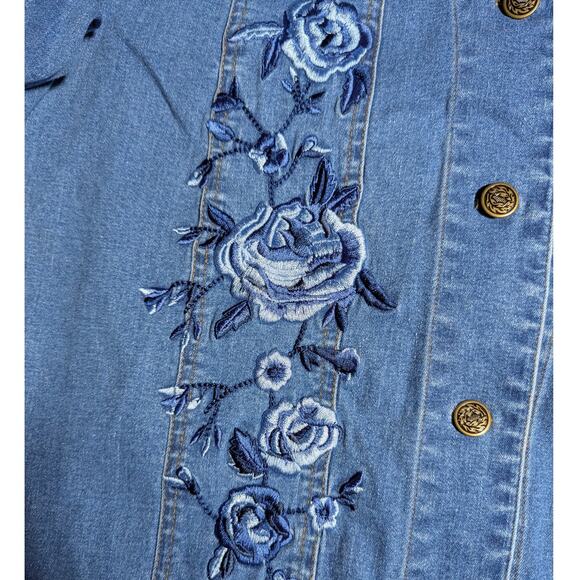 Vtg 1990s Denim & Co Blue Rose Floral Embroidered Stretch Jean Jacket Sz M - Picture 3 of 4